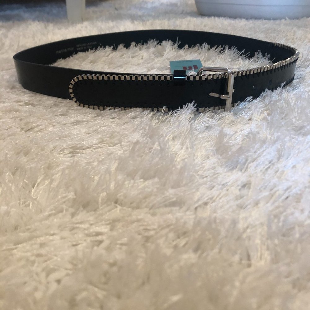Martina Mori Paten Black Leather Studded Belt NWT